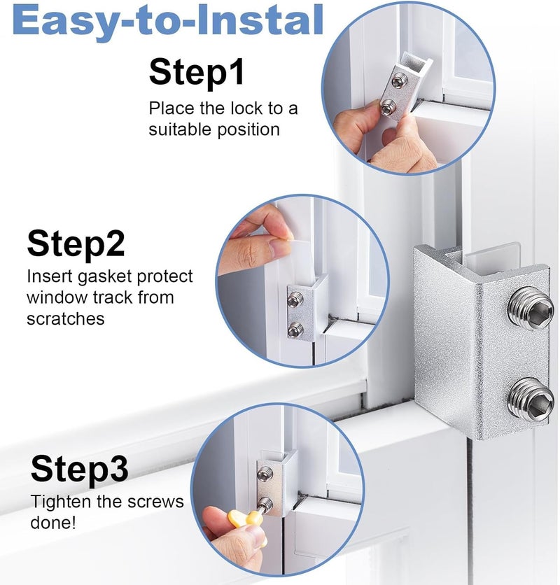 CRODOER Sliding Window Locks,for Horizontal Sliding Windows,Window Security Lock with Key,Adjustable Aluminum Easv to Install Window Stopper,Window Locks for Up and Down Windows (10 Sets Silver) - Image 4